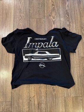 Chemistry Black Tee with White Impala Car Graphic beautifully torn back